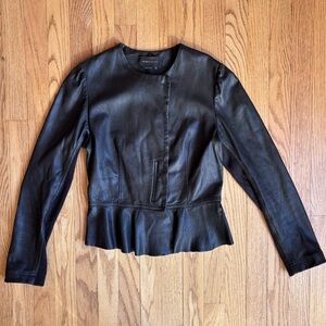 BCBGMaxAzria Black Leather Peplum Jacket XS